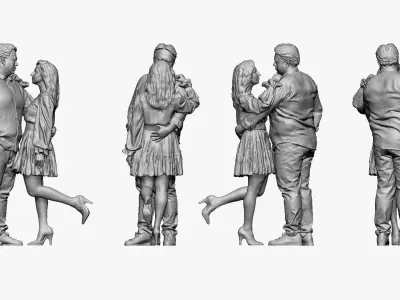 001265 big man in white hug girl in white dress 3D model