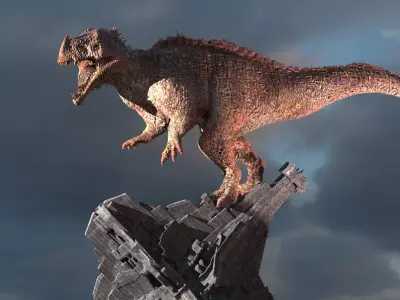 Viking Dinosaur on Stone Base 3D model