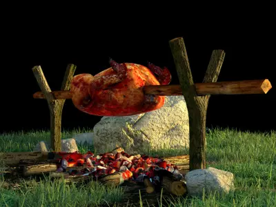 Chicken roasted on grill 3D model