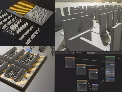 Concrete Storage Box Wall Components Construction Kit Low-poly 3D model