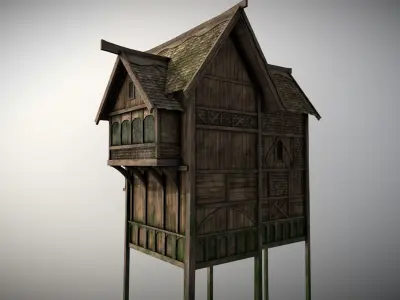 Medieval Lake Village - House 5 with interiors Low-poly 3D model