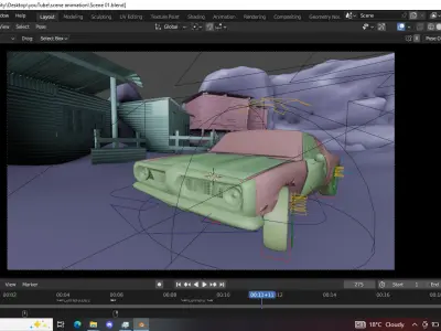 Blender Car Animation Scene Free low-poly 3D model