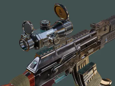 AK 47 Dual Laser Sight with IR Illuminator Low-poly 3D model