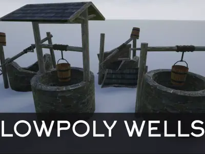 Lowpoly Medieval Wells Low-poly 3D model