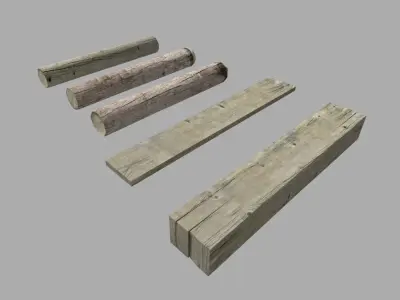 5 low poly wood pieces pack Low-poly 3D model