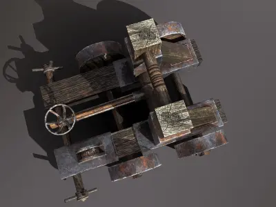 catapult medieval wheeled cart Free low-poly 3D model