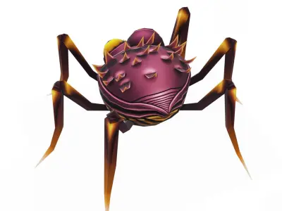 Pink Spider Insect Cartoon Parasite Lowpoly Low-poly 3D model