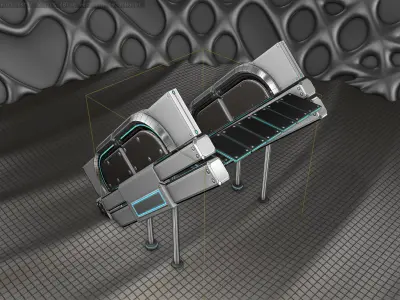 Sci-Fi Stairs - 24 - Silver Blue Neon Light Version Low-poly 3D model