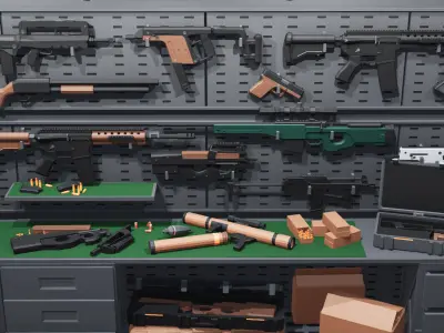Poligonal Weapon Rack Low-poly 3D model