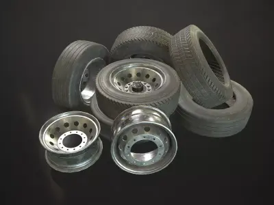 Truck Wheels Rims and Tires Low-poly 3D model