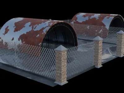 hangars metal structure with two roofs 3D model
