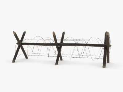Barbed wire fence WWII Low-poly 3D model