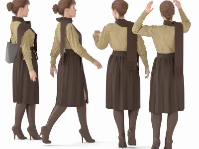 Authentic 3D Old School Teacher Outfit - Vintage Attire Low-poly 3D model