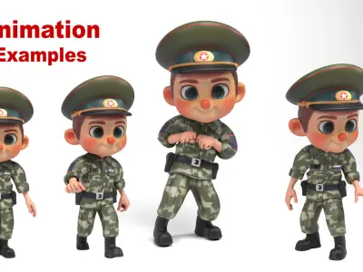 Russian soldier cartoon Low-poly 3D model