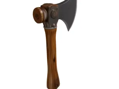 Worn Wooden Axe with Steel Head 3D model