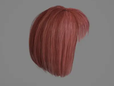 Realistic Bob Haircut with Bangs 3D Red Hair 3D model