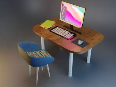 Desk and Chair Free low-poly 3D model