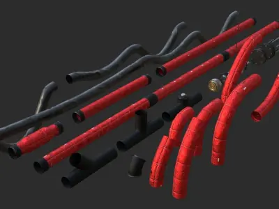 Modular Pipes - Sci-Fi Red Insulation Low-poly 3D model