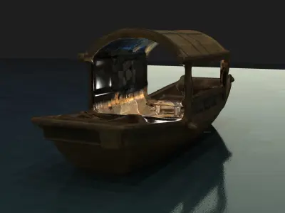 Chinese wooden boat  figure  Low-poly 3D model