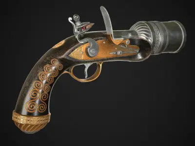 Flintlock Grenade Launcher 01 Black Low-poly 3D model