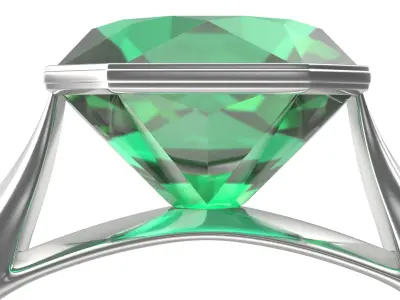 Asscher Cut Emerald On Silver Wedding Ring V01 3D model