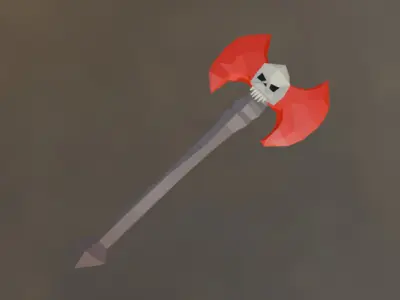 Low Poly Double Blade Axe with Skull - Hand Painted Game Ready Low-poly 3D model