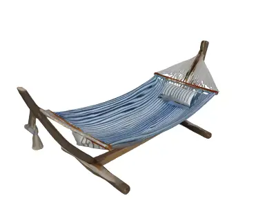 Outdoor Striped Hammock with Stand 3D model