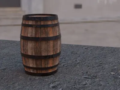 Wooden barrel Low-poly 3D model 38