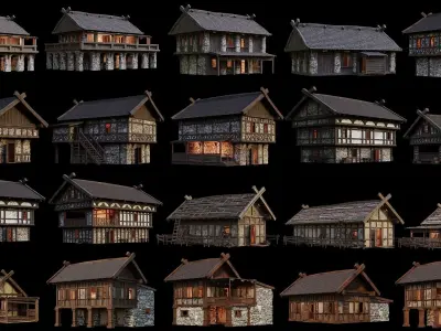 1 - 100 OLD MEDIEVAL HISTORICAL BUILDINGS PACK 4K GameReady Low-poly 3D model
