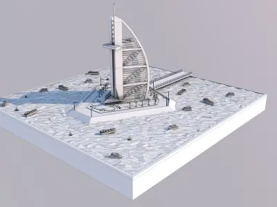 Low Poly Burj Al Arab Hotel Tower Landmark Low-poly 3D model
