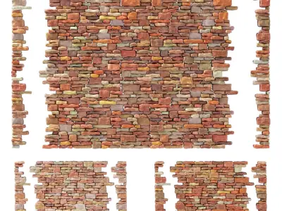 Brick stone wall smooth many part 3D model