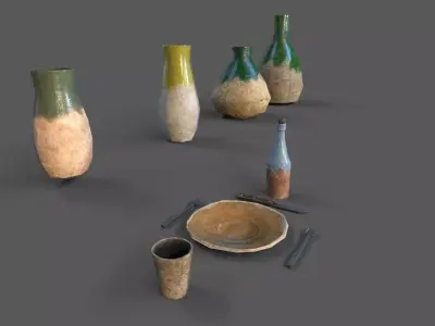 Medieval props Low-poly 3D model