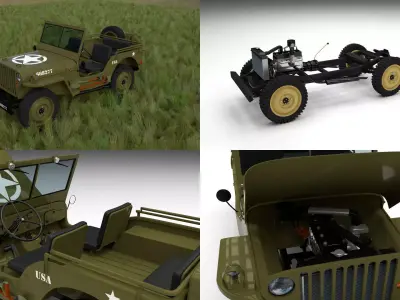 Full w chassis Jeep Willys MB Military HDRI 3D model