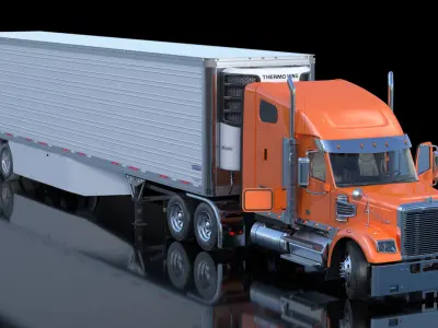 Freightliner Truck with Reefer Trailer Rigged 3D model