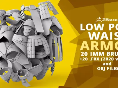 20 Low-poly medieval fantasy waist armor base mesh IMM brush 3D model