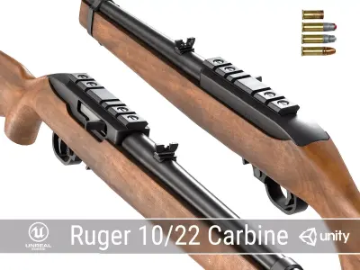 PBR Ruger 10 22 Carbine Rifle Low-poly 3D model