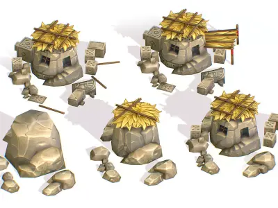 Handpaint Cartoon Stone Big Building House model Low-poly 3D model