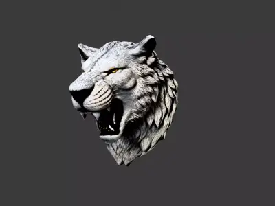 Lion Animal Head Low-poly 3D model