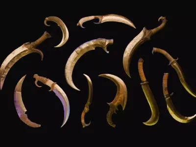 Fighting Knife Pack  Low-poly 3D model