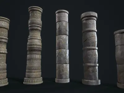 Aztec modular columns Low-poly 3D model