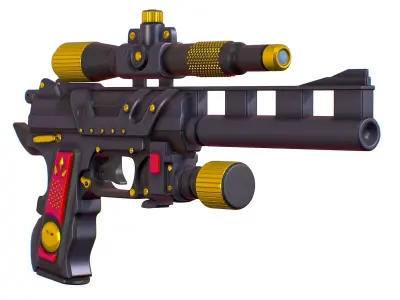 High Poly Pistol Revolver Telescopic Sight Low-poly 3D model