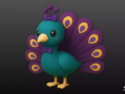 Cartoon Plush Peacock Low-poly 3D model