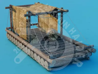 Wooden Mini Boat Low-poly 3D model