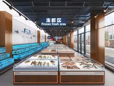 Seafood market Low-poly 3D model