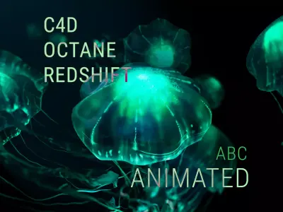 Animated Bioluminescent Jellyfish set up in Octane AND Redshift 3D model