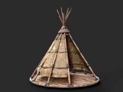 Primitive Wood and Fabric Tent Shelter 3 Low-poly 3D model