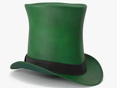Leather Top Hat Green with Buckle v 2 3D model