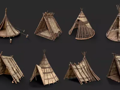 Primitive Wood and Fabric Tent Shelter Collection 