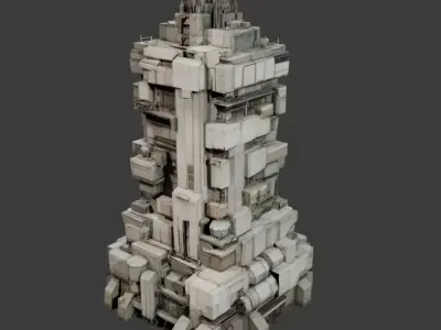 Dystopian tall building Low-poly 3D model