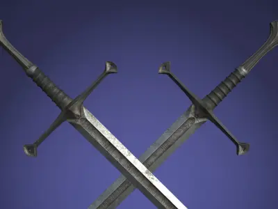 Anduril sword from LOTR with scabbard band and stand Low-poly 3D model